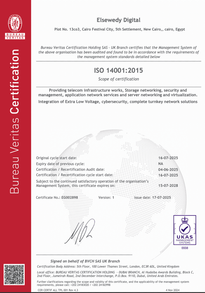 ISO 14001:2015 certificate (AV Certifications)